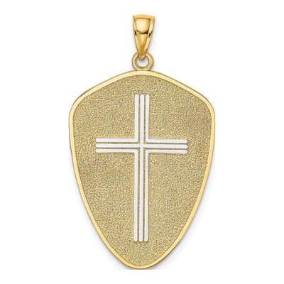 14K Yellow Gold Cross Shield Charm