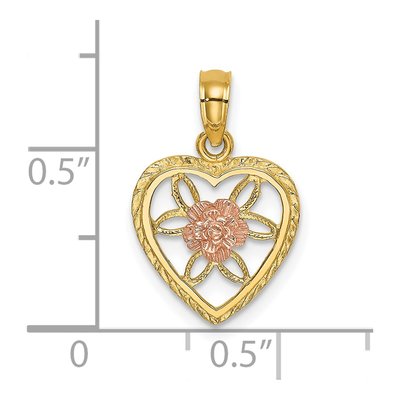 14K Two-Tone Gold Flower Heart Charm – view 4