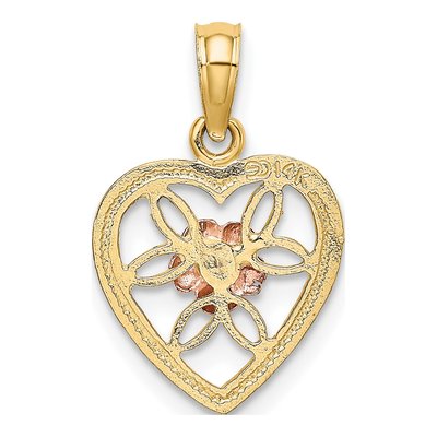 14K Two-Tone Gold Flower Heart Charm – view 5