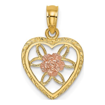 14K Two-Tone Gold Flower Heart Charm