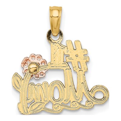 14K Two-Tone Gold MOM Script Flower Number 1 Charm – view 5