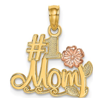 14K Two-Tone Gold MOM Script Flower Number 1 Charm