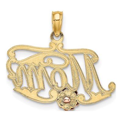 14K Two-Tone Gold MOM Script Flower Pendant – view 5