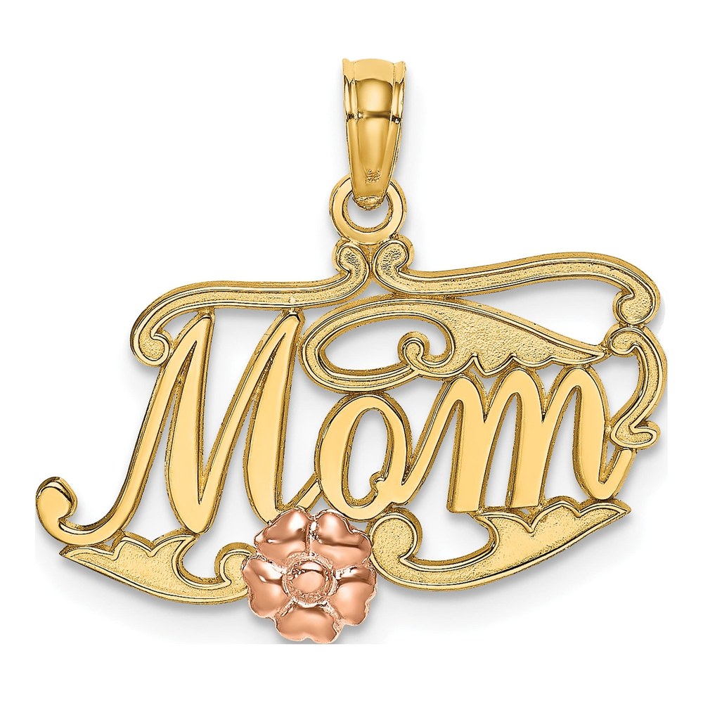 14K Two-Tone Gold MOM Script Flower Pendant