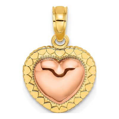 14K Two-Tone Gold Beaded Heart Pendant