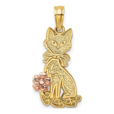 14K Two-Tone Gold Sitting Cat Pendant