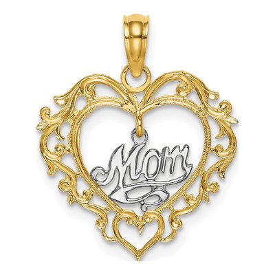 14K Two-Tone Gold MOM Heart Pendant