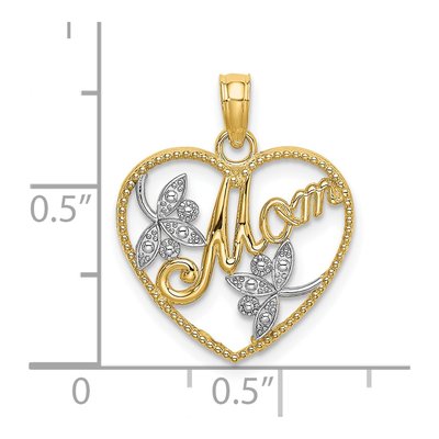 14K Yellow Gold Textured Heart MOM Pendant – view 4