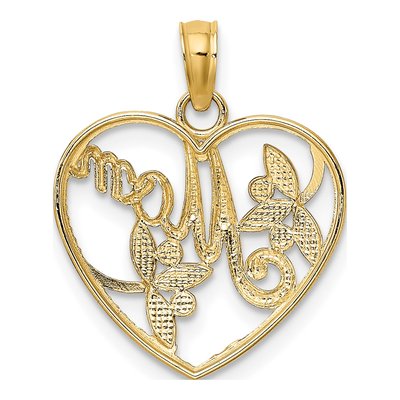 14K Yellow Gold Textured Heart MOM Pendant – view 5
