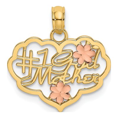 14K Two-Tone Gold Godmother Heart Number 1 Charm