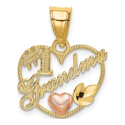 14K Two-Tone Gold Grandma Heart Frame Number 1 Charm