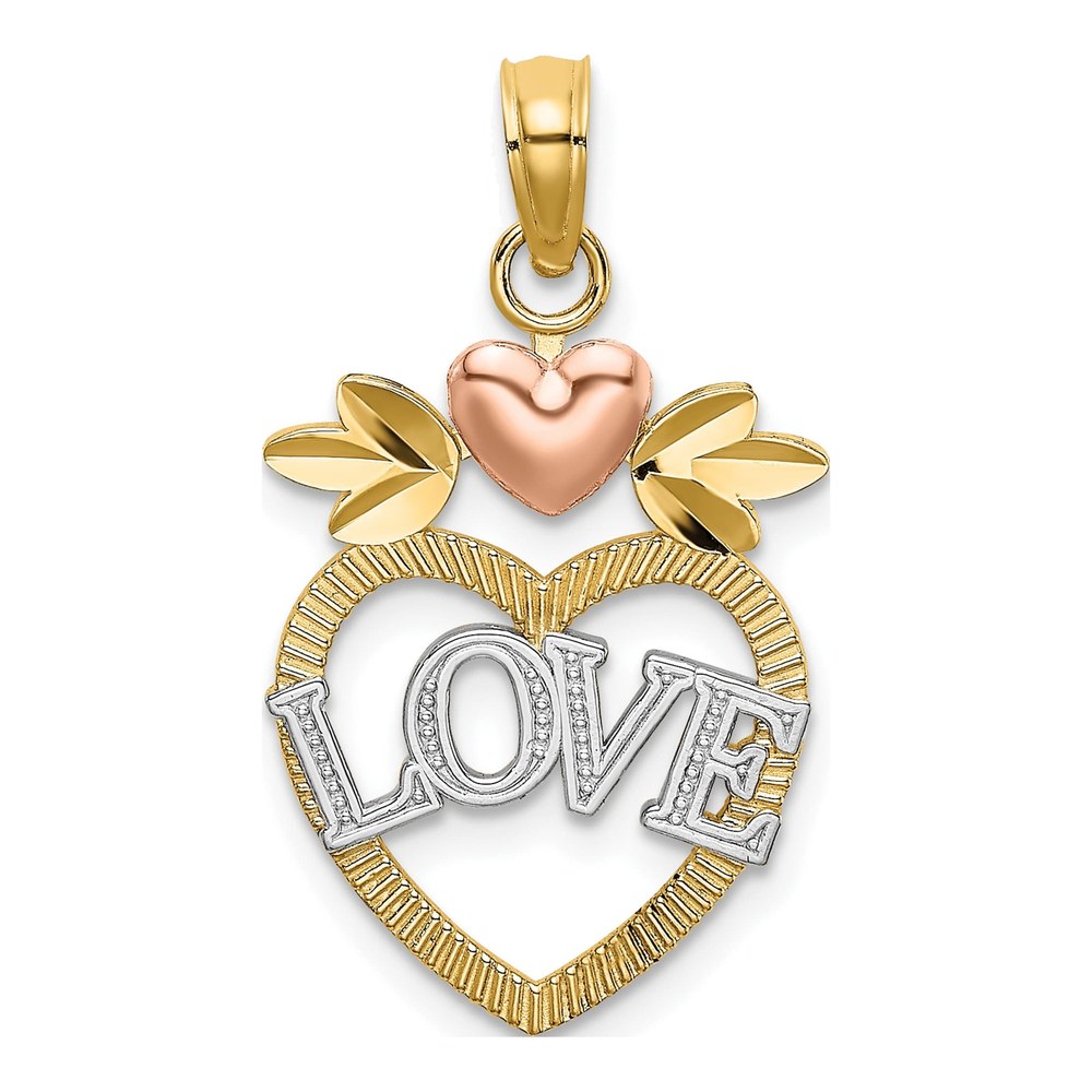 14K Two-Tone Gold LOVE Inside Heart Pendant