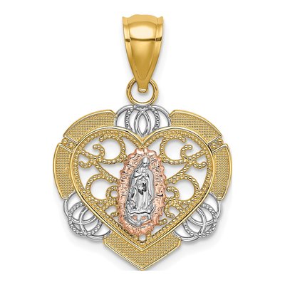 14K Two-Tone Gold Our of Guadalupe Heart Charm