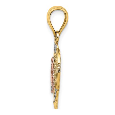 14K Two-Tone Gold Praying Hands Cross Heart Charm – view 3
