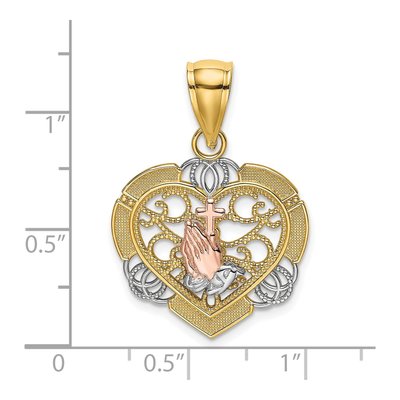14K Two-Tone Gold Praying Hands Cross Heart Charm – view 4