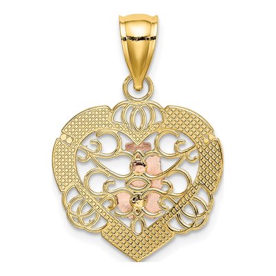 14K Two-Tone Gold Praying Hands Cross Heart Charm – view 5