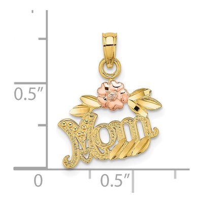 14k Two-Tone Gold Flower MOM Charm Pendant – view 4
