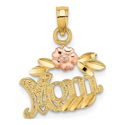 14K Two-Tone Gold Flower MOM Pendant