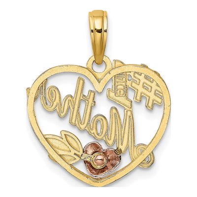 14K Two-Tone Gold Heart Mother Number 1 Pendant – view 5