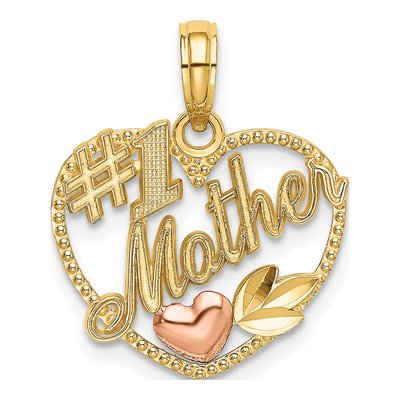 14K Two-Tone Gold Heart Mother Number 1 Pendant