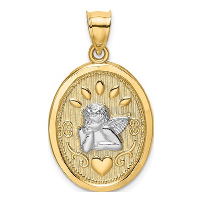 14K Yellow Gold Cherub Heart Oval Pendant