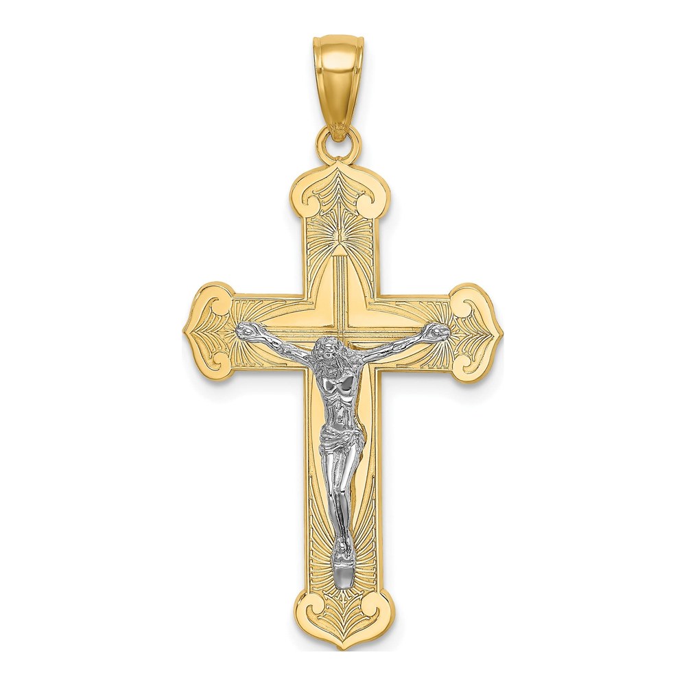 14K Two-Tone Gold Textured Crucifix Charm