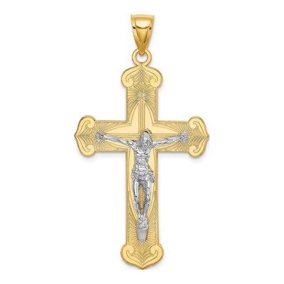 14K Two-Tone Gold Textured Crucifix Charm