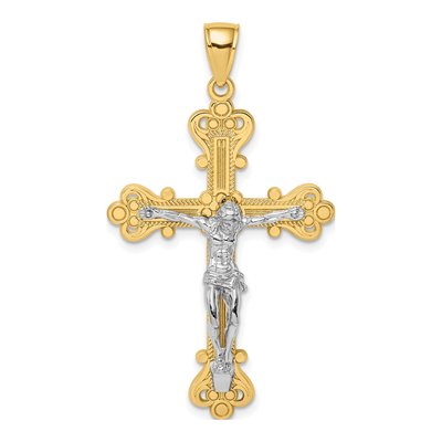 14K Two-Tone Gold Textured Crucifix Charm