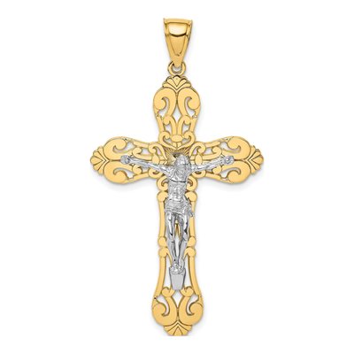14K Two-Tone Gold Filigree Crucifix Pendant