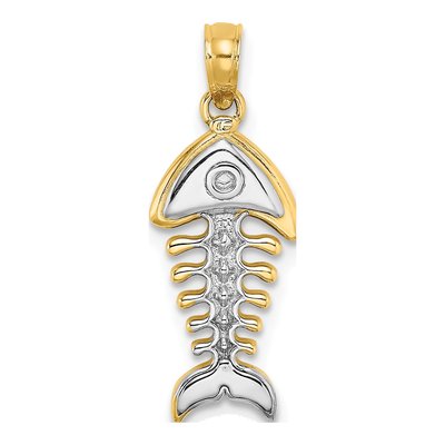 14K Yellow Gold 3D Fishbone Pendant