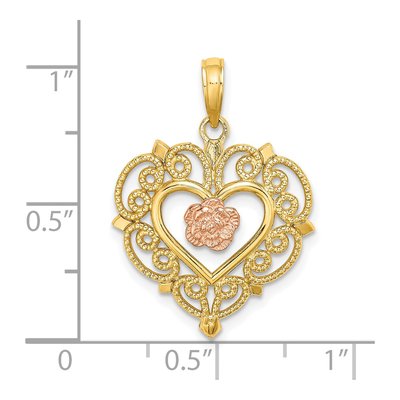 14K Two-Tone Gold Flower Heart Pendant – view 4