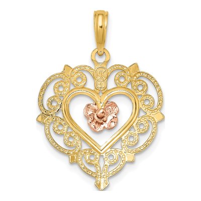 14K Two-Tone Gold Flower Heart Pendant – view 5