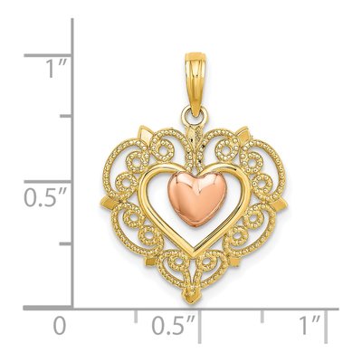 14K Two-Tone Gold Heart Lace Pendant – view 4