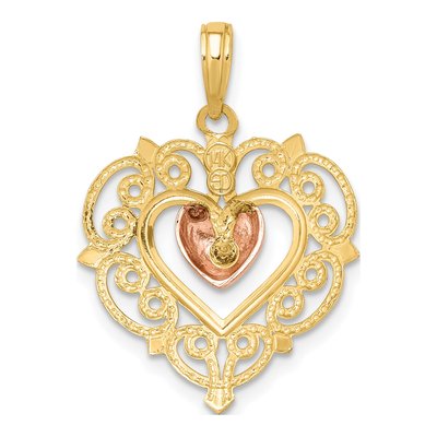14K Two-Tone Gold Heart Lace Pendant – view 5