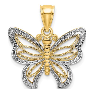 14K Yellow Gold Beaded Butterfly Charm