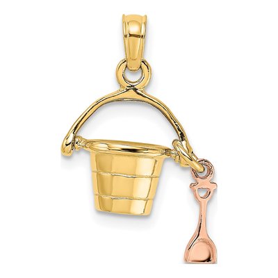 14K Two-Tone Gold Beach Bucket Shovel Charm