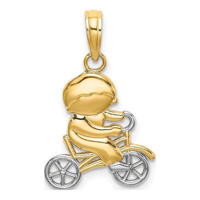 14K Yellow Gold Little Boy on Bicycle Pendant