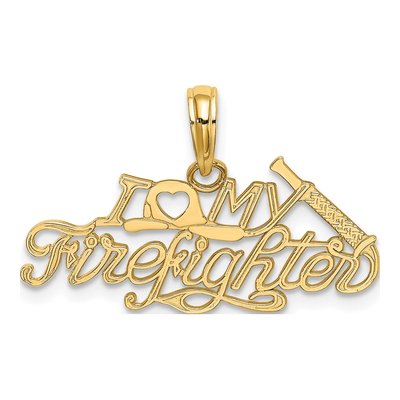 14K Yellow Gold I Heart My Firefighter Charm