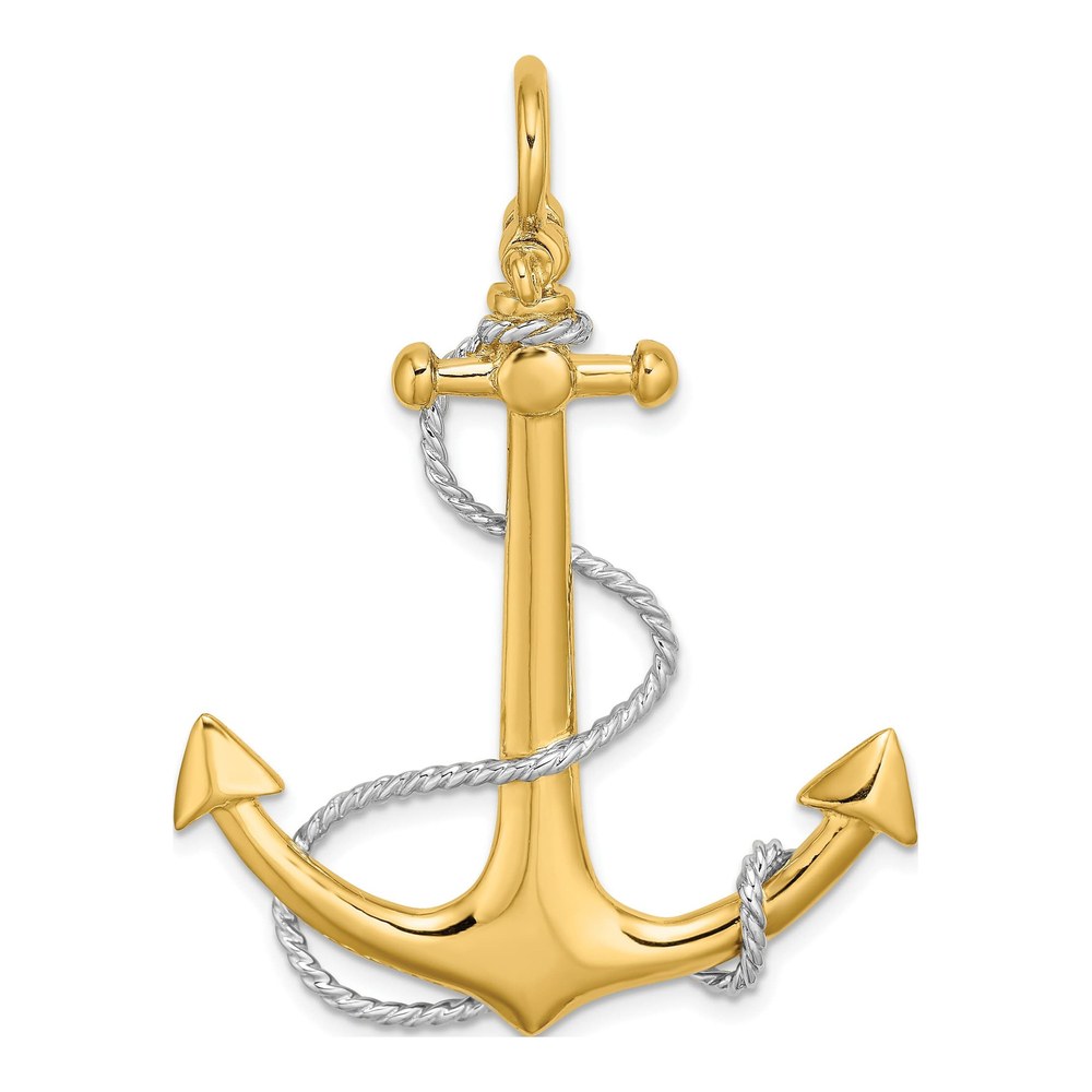 14K Gold 3-D Anchor Charm, Rope & Shackle Bail