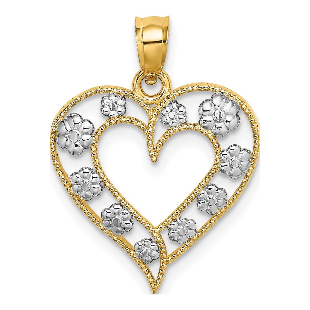 14K Yellow Gold Cut-Out Heart Flower Charm