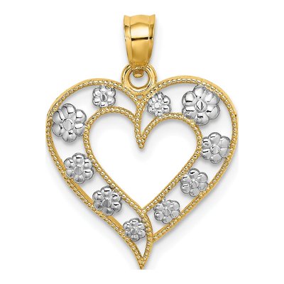 14K Yellow Gold Cut-Out Heart Flower Charm