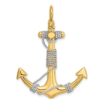 14K Yellow Gold 3-D Anchor Rope Pendant