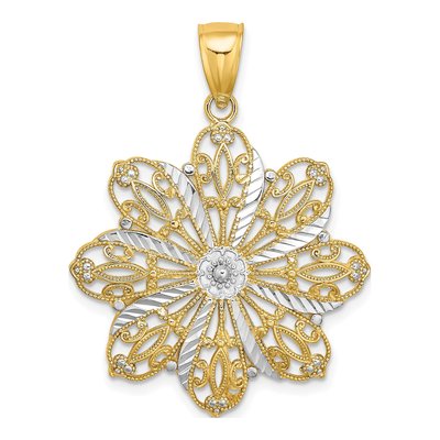 14K Yellow Gold Diamond-Cut Flower Pendant