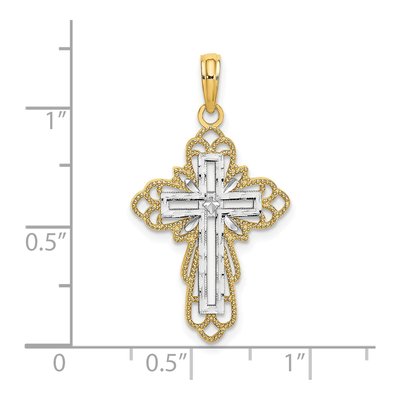14K Yellow Gold Lace Trim Cross Charm – view 4