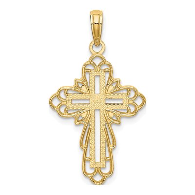 14K Yellow Gold Lace Trim Cross Charm – view 5