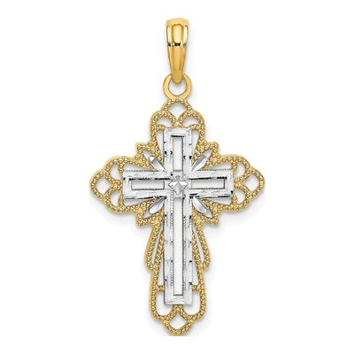 14K Yellow Gold Lace Trim Cross Charm