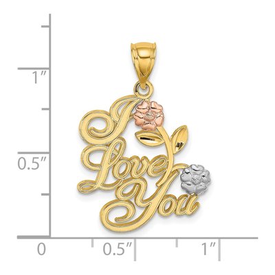 14K Two-Tone Gold I LOVE YOU Flower Pendant – view 4