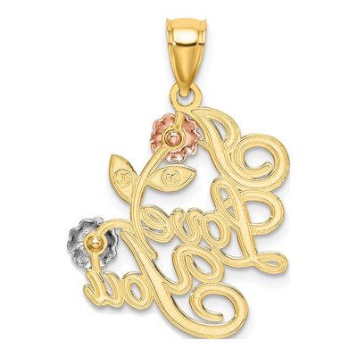 14K Two-Tone Gold I LOVE YOU Flower Pendant – view 5