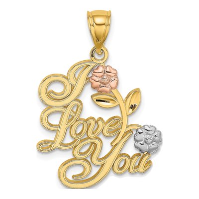 14K Two-Tone Gold I LOVE YOU Flower Pendant