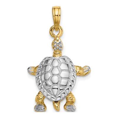 14K Yellow Gold 3D Turtle Pendant